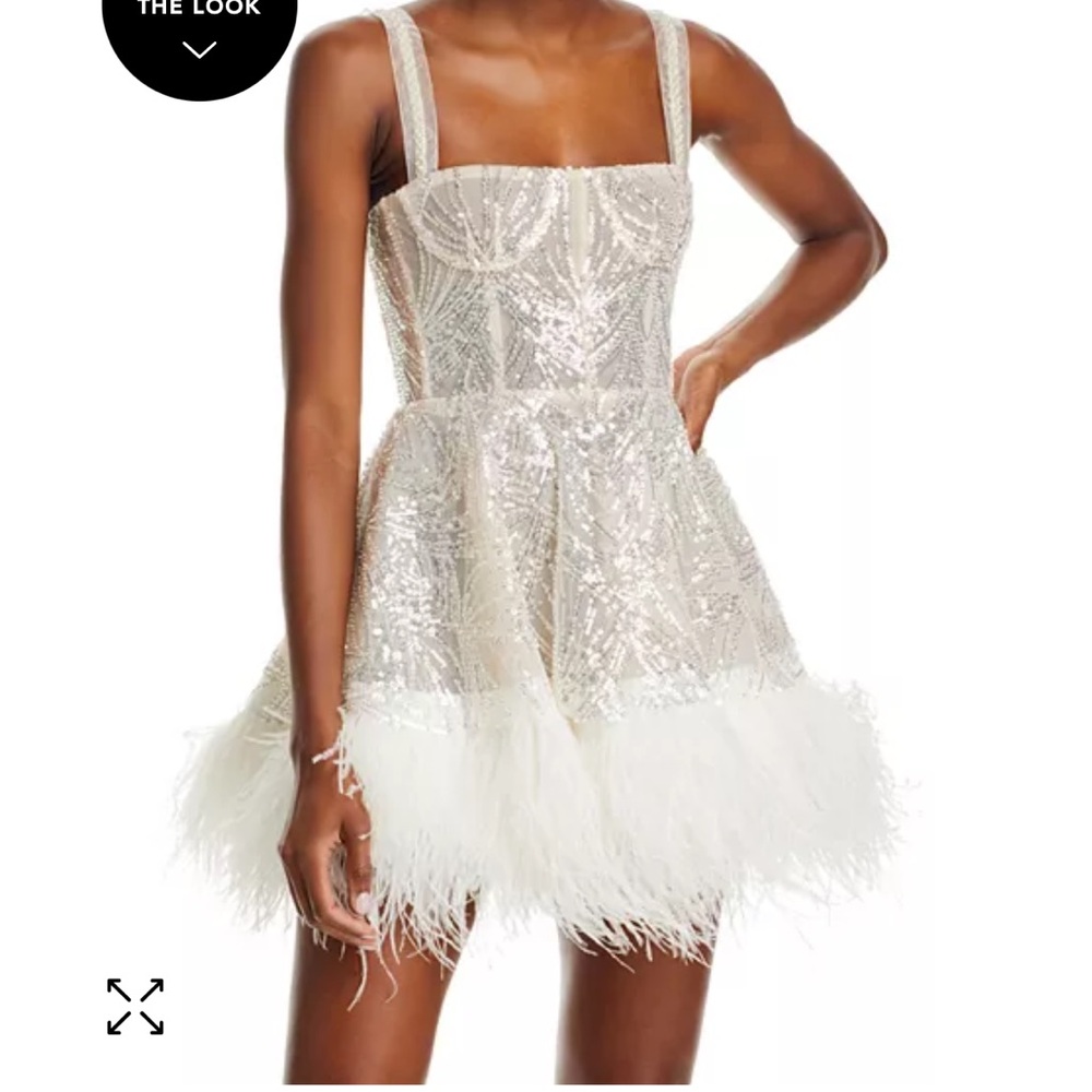 Mademoiselle Beaded Feather-Trim Mini Dress